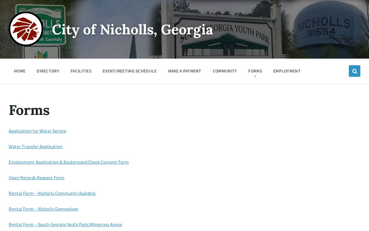 Official Nicholls forms page showing the Open Records Request Form link
