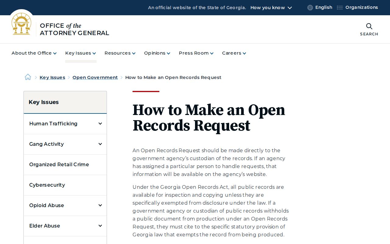 Georgia Attorney General open records request guidance