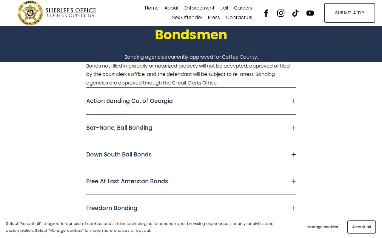 Coffee County Sheriff authorized bond agency guidance